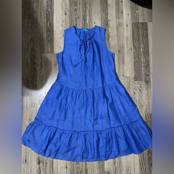 J MCLAUGHLIN Christa Blue 100% Linen Tiered Dress Size Medium Sleeveless Resort - Picture 5 of 9